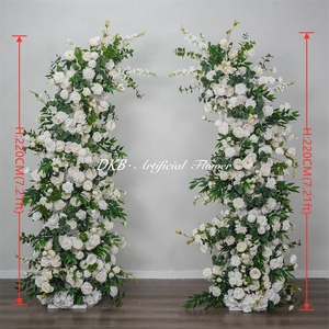 DKB Meilleures ventes Arche florale en forme de corne en soie artificielle avec roses blanches et delphiniums pour la décoration de cérémonies de mariage et les toiles de fond de demande en mariage - Product Image 2