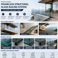 Balustrade en verre trempé structurel sans cadre pour escalier, balcon, terrasse, clôture de piscine