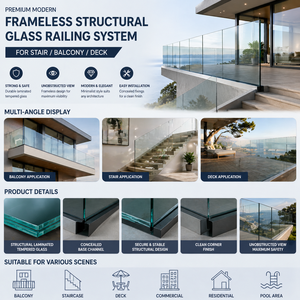 Balustrade en <span class=keywords><strong>verre</strong></span> <span class=keywords><strong>trempé</strong></span> structurel sans cadre pour escalier, balcon, terrasse, clôture de <span class=keywords><strong>piscine</strong></span> - Product Image 4
