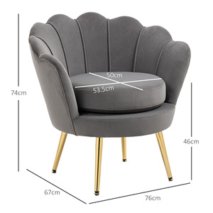 HOMCOM Vintage Design Blue <b>Velvet</b> Armchair, High Back Bedroom <b>Chair</b> 76x67x74cm, <b>Grey</b> - Product Image 3