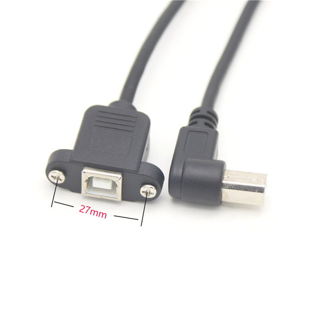 USB2.0 B Male Type B Female 0.3m/0.5m Cord Extension Cable 90 Degree Right Angle for Scanner Computer Printer Screws Socket