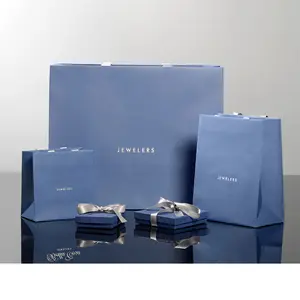 Pesanan Khusus Pita Hijau Biru Gagang Butik Parfum Belanja Eropa Tas Jinjing Mewah Kemasan Hadiah Perhiasan Tas Kertas dengan Logo