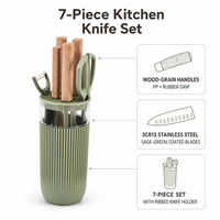 Ensemble de couteaux de cuisine en acier inoxydable de qualité supérieure avec revêtement antiadhésif, 7 pièces, manche en plastique, avec bloc à couteaux pour la cuisine, couteau de chef
