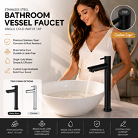 Keran Air Dingin Tunggal Modern Hotel Matte Black Stainless Steel Deck Mount untuk Wastafel Kamar Mandi yang Ramping
