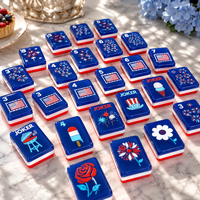 Tuiles de Mahjong Américaines en Acrylique Rouge, Blanc et Bleu, Motif Drapeau, Feux d'Artifice et Sucettes Glacées pour Soirée Jeu du 4 Juillet