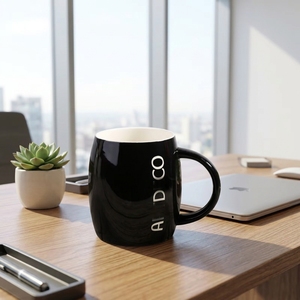 Mug en céramique promotionnel BST en forme de baril à vin, grande capacité, avec couvercle et cuillère, gravure de logo personnalisée - Product Image 6