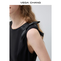 Robe noire sans manches pour femme VEGA CHANG avec détail nœud et jupe évasée pour occasions formelles et tenues de soirée