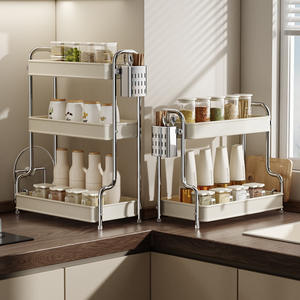 Estante multifunción para especias, estante de almacenamiento para cocina, organizador portátil de 2 niveles para aceite, sal, salsa de soja y vinagre. - Product Image 1