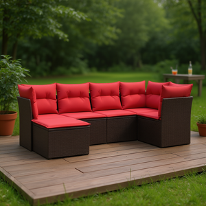 Ensemble de canapés de patio extérieur pour 6 personnes en polyrotin marron avec coussins, design contemporain et moderne - Product Image 2