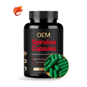 Cápsulas de espirulina orgánica, pastillas masticables suaves, suplemento, 500mg, precio, OEM, Etiqueta Privada, venta al por mayor