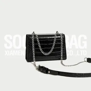 Soochic Dress Mini Black Women Crocodile Cross Body Bag Glossy Vegan Leather Handbag Trendy Twist Buckle Ladies Shoulder Bag