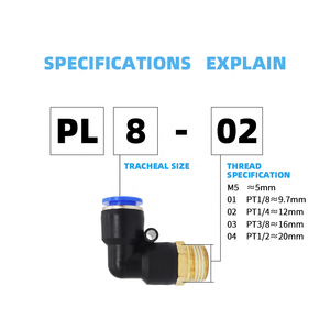 Conector de tubería de <span class=keywords><strong>pl</strong></span>ástico y latón de codo roscado de un toque <span class=keywords><strong>PL</strong></span> neumático y Accesorios Neumáticos de China pl4/6/8/10/12 5/16 3/8 1/4 - Product Image 6