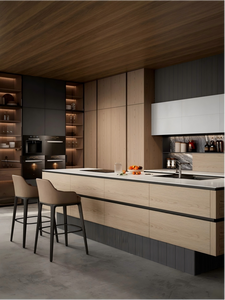 Mueble de Cocina Moderno de Roble con Puertas de Madera Maciza y Superficie Fácil de Limpiar para Uso Público - Product Image 1