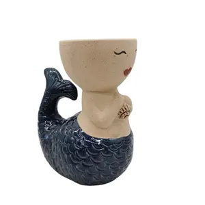 Tembikar keramik porselen kuno Mini hewan lucu putri duyung Pot sukulen Pot bunga Dolomite untuk dekorasi lantai rumah