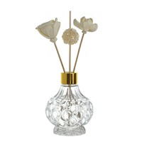 Nouveau produit d'usine chinoise : Bouteilles en verre vides de 200 ml pour diffuseur d'arômes à bâtonnets, transparentes, décorées de fleurs, sérigraphiées, en promotion.