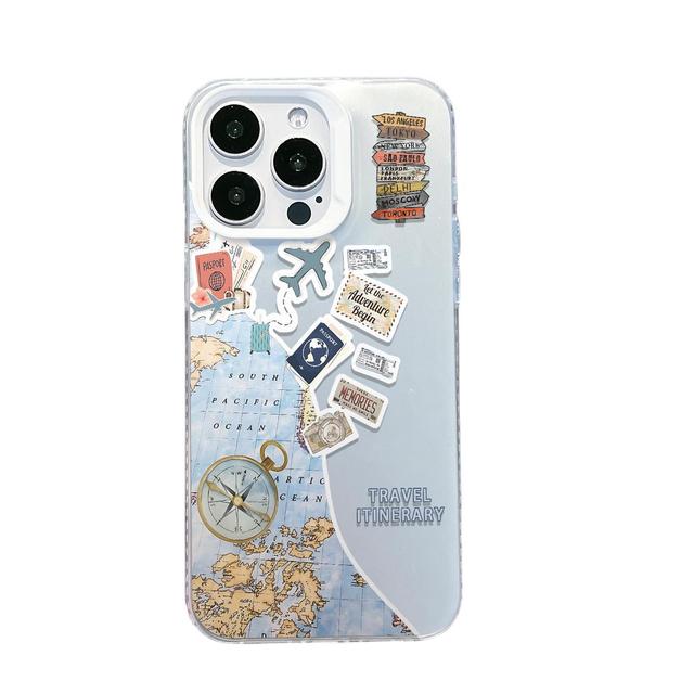 Travel World Map Mirror TPU Phone Case for 11-17 DIY Design UV Painted Shockproof Anti-Fingerprint with Lens Protection