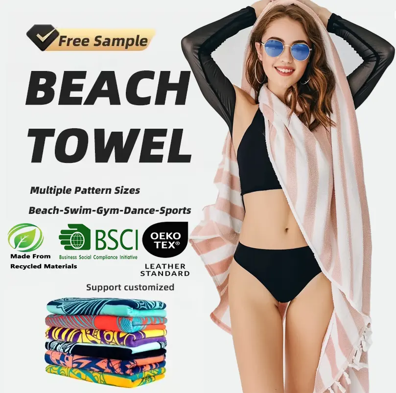 कस्टम पूर्ण मुद्रित गोल समुद्र तट तौलिया अनुकूलित बुना माइक्रोफ़ाइबर कपड़ा समुद्र तट तौलिया