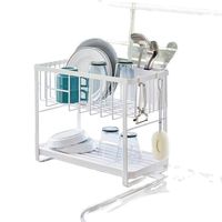 Égouttoir à vaisselle double couche mobile en métal pour plan de travail de cuisine, égouttoir à vaisselle à 2 voies pour évier, rangement pour baguettes/tasses