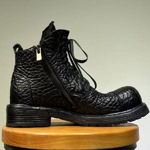 Bottes décontractées montantes faites à la main en cuir de vachette vieilli à motif bison, à lacets, antidérapantes, à semelle épaisse et rehaussée, pour l'extérieur, automne/hiver - Product Image 2