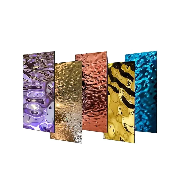 Specchi con motivo a pannello a parete 3d lamiere Decorative in acciaio inossidabile con ondulazione dell'acqua in metallo goffrato