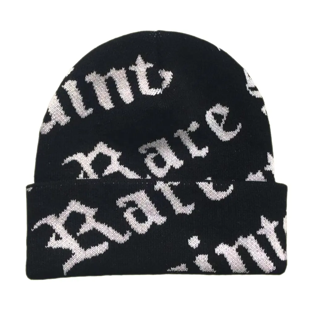 OEM fashion 100% acrylic all over print beanie with custom embroidery logo warm winter hat
