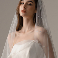 Voile de mariée en nylon monocouche en forme de U, style européen et américain, orné de strass, pour cérémonies de mariage en extérieur
