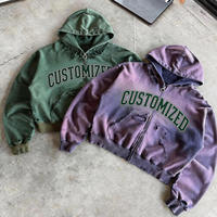 DiFan Vente en gros Sweat à capuche zippé pour homme, en coton oversize, brodé, effet vieilli, ourlet en coton, coloré, délavé soleil et délavé à l'eau, pour l'hiver