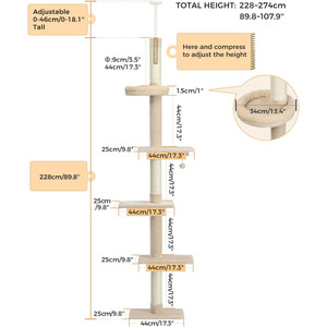 5-stufiger verstellbarer Katzen turm Hoch 95-107 Zoll Kratz baum mit Kratz baum Sisal und Papier material - Product Image 2
