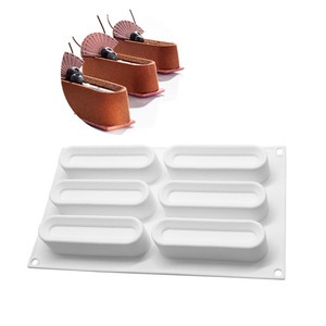6 Cavity Long <b>Silicone</b> Mousse Mold Flexible <b>Baking</b> Cake Chocolate Ice Cream Mold 295x173x30mm Oven Safe Food Grade - Product Image 1