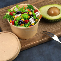 Wegwerp bioafbreekbare milieuvriendelijke voedselveilige ronde kraftpapieren saladekom, oliewerend, voor afhaal, fruitverpakking, met aangepast logo