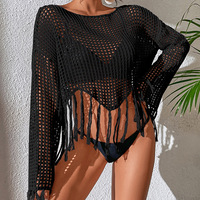 2024 nouveau pull ample sexy col en v frange plage couverture soleil protéger sexy évider robe de plage
