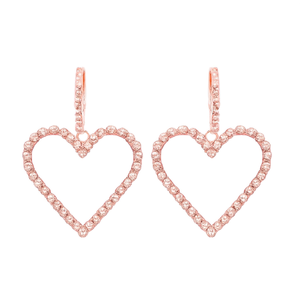 Pendientes colgantes con forma de corazón en oro rosa con cristales de imitación en el contorno para mujer, uso romántico para el día a día - Product Image 1