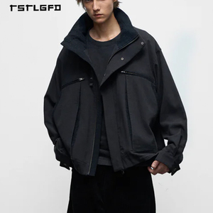 Chaqueta Gabardina Corta para Hombre, Estilo Gabardina, Cuello Alto, Doble Botonadura, con Epaulettes y Forro a Rayas en Contraste - Product Image 1