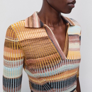 Robe asymétrique douce en maille côtelée extensible, ornée de rayures multicolores, tendance - Product Image 5