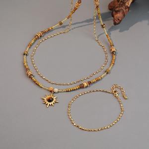 Colgante de cuentas de piedra <span class=keywords><strong>natural</strong></span> de ámbar hecho a mano DIY chapado en oro real collar de Sol de latón para mujer - Product Image 2