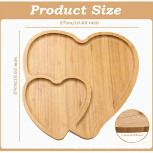 Bandeja de bambú en forma de corazón, plato de servir compartimentado de madera para postres y fiestas de té - Product Image 3