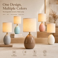 Lampe de table en céramique DC rechargeable avec abat-jour tambour, lumière de chevet sans fil USB-C à intensité tactile pour la maison et l'hôtel