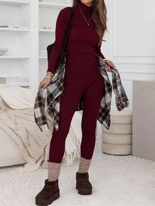Women Knit Set Turtleneck Slim Fit Pullover Leggings Two Piece <strong>Outfit</strong> Ladies Autumn Winter Warm <strong>Base</strong> Layer Suit Female - Product Image 6