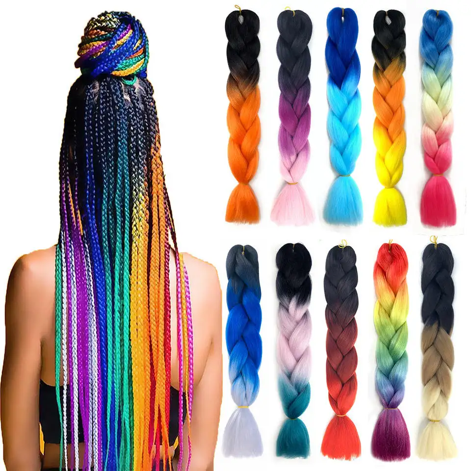 2022 Hair Vendor Synthetic Jumbo Braid Extensions Bomb Twist Crochet 24 Inch 3 Tone Ombre Braiding Hair