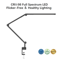 Lampe de bureau LED tactile à intensité variable/couleurs réglables, pliable, en métal, double source lumineuse, 95 CRI, AC, écologique, protection des yeux, contemporaine, réglable