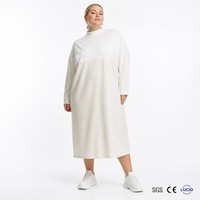 Robe midi ample à col montant en coton biologique 260 GSM, manches longues, grandes tailles, style nordique minimaliste, OEM 1X-5X