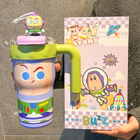 Bouteille d'eau isotherme en acier inoxydable Disney Cartoon 27oz avec couvercle, poignée, paille et compartiment à thé, idéale pour les cadeaux et les voyages