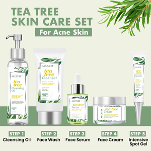 Ensemble de soins du <span class=keywords><strong>visage</strong></span> à l'huile d'arbre à thé anti-acné en marque propre, crème nettoyante pour le <span class=keywords><strong>visage</strong></span>, sérum, gel de traitement de l'acné, ensemble de soins de la <span class=keywords><strong>peau</strong></span> - Product Image 6