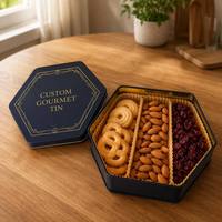 Scatola Esagonale in Latta Personalizzata con Logo, Stampa Dorata e Chiusura Ermetica per Conservazione di Alimenti Gourmet, Biscotti e Tè