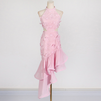 Ocstrade Design de mode 3D fleur femmes robes décontracté été O cou évider asymétrique maille volants tenue décontractée pour dames