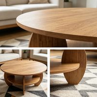 Table basse ronde moderne à double niveau avec panneaux latéraux incurvés en forme de D, pliable avec rangement pour salon, appartement, studio, salle de séjour