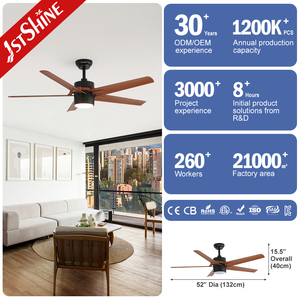 1stshine Led Ventilador de techo 52 pulgadas 5 aspas ABS 3 colores Iluminación LED Ahorro de energía Ventilador de techo con luz - Product Image 3