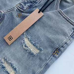 Jeans da <span class=keywords><strong>uomo</strong></span> di alta <span class=keywords><strong>moda</strong></span> nuovi pantaloni in Denim tinta unita a metà vita stile Hip Hop stampa Casual con foro lavato primavera KSUBIING - Product Image 6