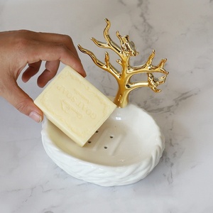 Or blanc Conception <span class=keywords><strong>De</strong></span> Branche D'arbre En Céramique <span class=keywords><strong>De</strong></span> Forme Ovale Savon Plat Pour La Décoration - Product Image 2