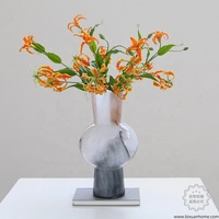 BIXUAN Vase de table moderne en verre soufflé à la bouche Opaline de fumée blanc Beige ruban tourbillon globulaire ventre cheminée cou Table
